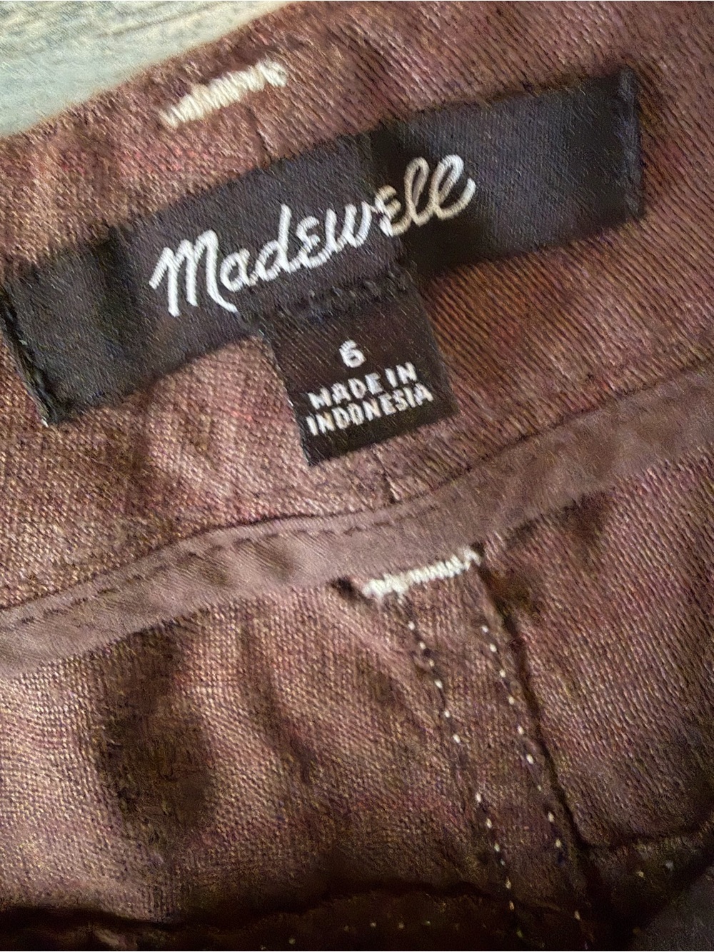 Madewell Zoe Floppy Wide-Leg Linen Pants in Dark Brown/White Stitching Size 6 - Picture 8 of 11